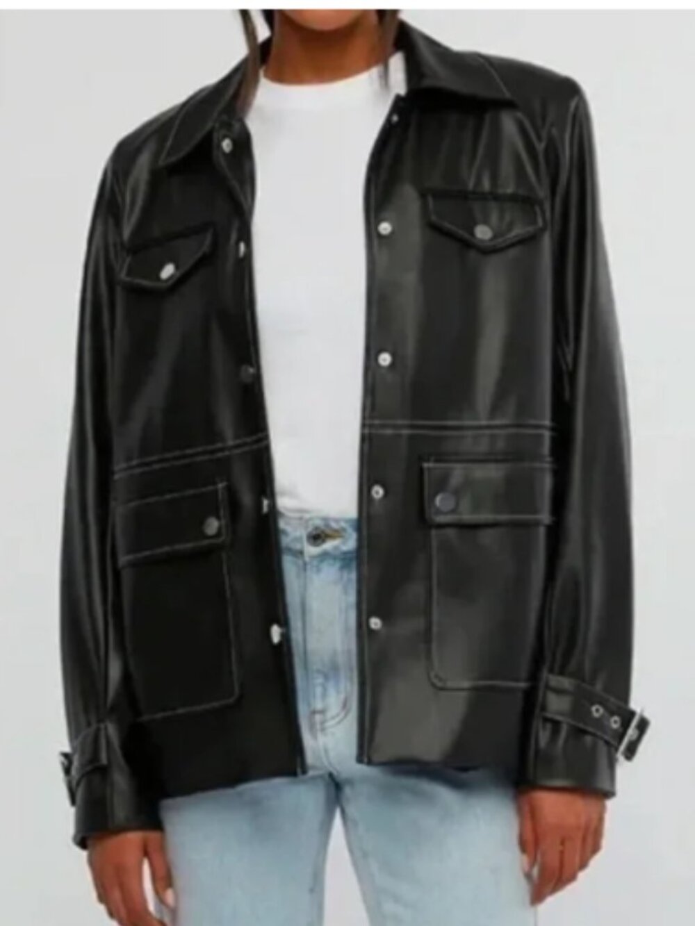NWT WeWoreWhat Women's‎ Vegan Leather Black Western Blazer Jacket Size XL